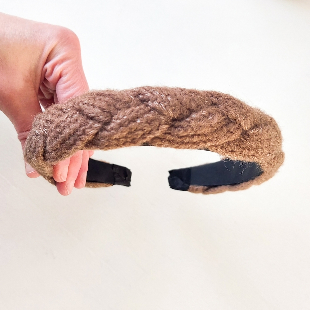 Braided Knit Padded Headband - Brown